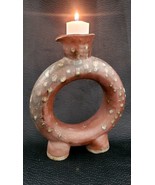 Vintage Brown Cutout Donut Art Pottery Rustic Candle Holder - £29.38 GBP