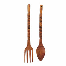 Scratch &amp; Dent 30 Inch Carved Tiki Spoon &amp; Fork Wooden Wall Decor Utensil Set - £47.46 GBP