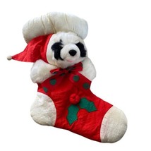 Panda Bear red Christmas Stocking 16&#39;&#39;  stuffed animal Korea - £11.86 GBP