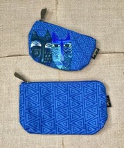 Laurel Burch Cats Blue Geometric Pattern Makeup Bag Toiletry Travel Pouch Set - £12.55 GBP