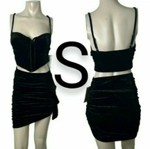Very Sexy Black Velvet Two Piece Top &amp; Skirt Set~Size S - £32.06 GBP