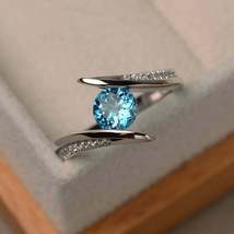 1.10Ct Round Cut Blue Topaz &amp; Diamond Pretty Engagement Ring 14k White Gold Over - £91.05 GBP