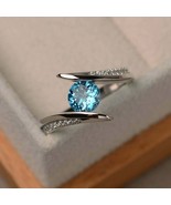 1.10Ct Round Cut Blue Topaz &amp; Diamond Pretty Engagement Ring 14k White G... - €100,86 EUR