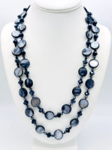 Dyed Black Beaded Mother Of Pearl Infinite Strand Necklace 48 in - £17.38 GBP