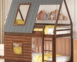 Merax Twin Over Twin Bunk Bed Wood Frame House Shaped with Roof,Ladder a... - $778.99