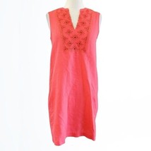 J Crew Coral Sleeveless Embroidered Sunburst Linen Blend Sheath Dress Size S - £21.89 GBP