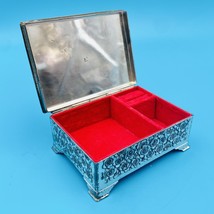 Japan Metal Jewelry Box Cherry Blossom Design Divided Red Velvet Interior - $11.56 CAD
