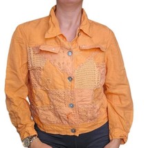 Y2K Medium Sherbert Orange Artsy Textured Jacket Linen Blend Lightweight... - £30.51 GBP