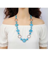 1970s Boho Silver Hoop &amp; Turquoise Howlite Necklace - $46.29 CAD