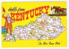 Kentucky Postcard Pictorial Map Yellow Horseracing Blue Grass State - £1.67 GBP