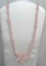 Gemstone ICY PINK Rose Quartz 10mm beads knotted flower pendan LONG NECKLACE 30&quot; - £21.96 GBP