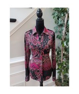 BCBG Max Azria Blouse Women&#39;s Medium Black Pink Paisley Print Long Sleeves - $476.43 MXN