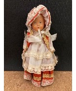 Vintage Cute Girl Doll Traditional Folk Dress Lace Beautiful 6&quot; - £7.37 GBP