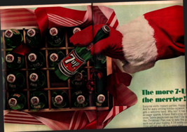 1965 magazine 2 pg ad  7-Up Soda - Santa grabs a bottle from case, Christmas ad - £20.70 GBP