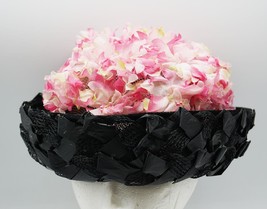 Pink Black Plastic Floral 1960&#39;s Church Derby Fancy Hat - $24.74