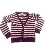 Burberry Sweater Kids Girls Small Plum Purple Gray Striped Cardigan Butt... - $48.72
