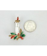 Vintage Costume Jewelry, Gold Tone White Candlestick Brooch, Holly Leave... - £6.87 GBP