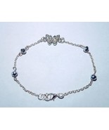 9.5&quot; Crystal Butterfly Silver Beaded Ankle Bracelet - £13.93 GBP