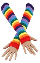 Gay Pride Gloves Striped Arm Fingerless Thumb LGBTQ Rainbow Long Colourful Uk - £4.75 GBP