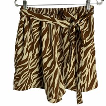 Shein Curve Zebra Print High Rise Shorts XL Brown Tan Tie Belt Elastic Waist - £8.93 GBP