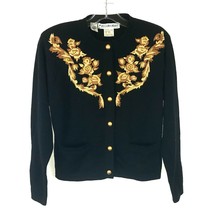 Womens Size Small JH Collectibles Vintage Pure Wool Floral Embroidered Cardigan - £19.57 GBP