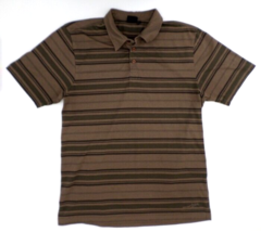 Rusty Men&#39;s Golf Polo Shirt L Dark Mustard Yellow  Brown / Olive w Stripes - £15.41 GBP