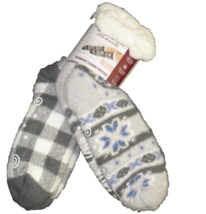 Muk Luks Cabin Socks TWO Pair Slip Resistant Faux Shearling Slipper Sock... - £15.72 GBP