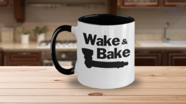 Wake and Bake with Pipe Mug White Two Tone Coffee Cup Funny Marijuana Pot Baker - £18.63 GBP
