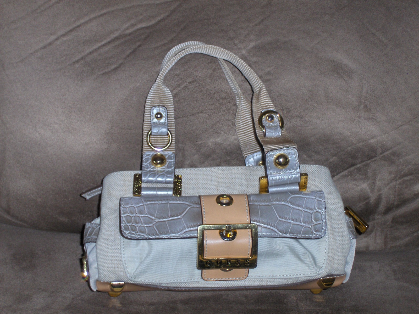 Guess Satchel Canvas Gray Croc Small Purse Handbag - $49.97
