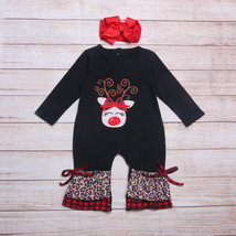 NEW Boutique Baby Girls Reindeer Christmas Romper Jumpsuit - £8.73 GBP