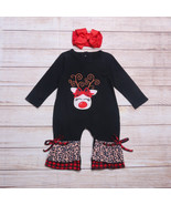 NEW Boutique Baby Girls Reindeer Christmas Romper Jumpsuit - £8.74 GBP