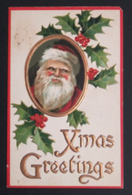 Christmas Santa Xmas Greetings Embossed BB London Saxony Postcard c1910s - £7.98 GBP