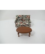 Dollhouse furniture floral upholstered couch wooden wood coffee cocktail... - £16.42 GBP