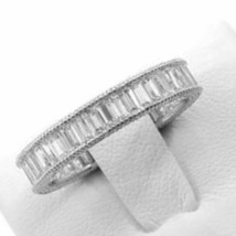 2.5 KT 14K Placcato Oro Finto Baguette Eternity Endless Anniversario Anello Fede - £81.72 GBP