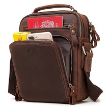 Men Genuine Crazy Hose Leather  Messenger Bag Multi-function Crossbody S... - £92.52 GBP