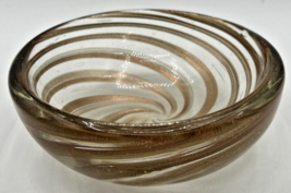 Vintage Murano Art Glass Clear and Rose Gold Glitter Swirl Bowl U256 - $79.99
