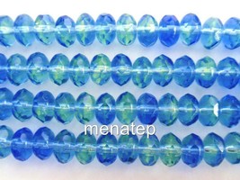 25 5/7 mm Czech Glass Gemstone Donut Beads: Blue/Light Green - £2.57 GBP