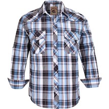 Western Cowboy Long Sleeve Pearl Snap Casual Plaid Work Shirt Lt Blue &amp; Gray S - £20.33 GBP