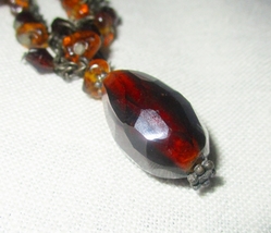 NY Amber Glass Pendant on Antique Brass Colored Chain Necklace 17-19 - £4.79 GBP