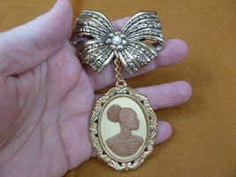 CA20-103) RARE African American LADY ivory color + brown CAMEO bow Pin Pendant - £30.52 GBP