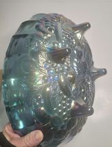 Indiana Carnival Glass Harvest Grape Iridescent Blue 4-Footed Fruit Bowl Vtg image 3