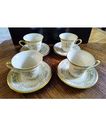 Set of 4 Vintage Lenox CASTLE GARDEN  Porcelain Footed Cup &amp; Saucer Sets... - $33.25