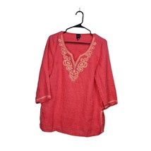 Saks Fifth Avenue Blouse Womens Medium Embroidered Linen 3/4 Sleeve 100%... - $28.05