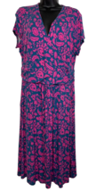 Boden Dress Pink Teal Blue Floral Surplice Pockets US Size 12 Soft Stretchy - £18.66 GBP