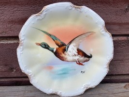 Vtg Coronet Limoges Artist Duval Signed Flying Duck Plate 1906-1920 8.5&quot; Dia - £63.26 GBP