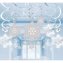 42Ct Christmas Snowflake Hanging Swirl Decorations - Winter Party Wonderland Xma - £18.97 GBP