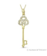 Trefoil 3-Leaf Clover Irish Luck Charm 14k Yellow Gold &amp; CZ Skeleton Key... - $3,035.56 MXN+