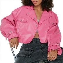 Women Slim-fit Pink Stylish 100%Lambskin Leather Jacket Party Halloween Designer - £85.77 GBP+