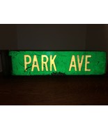 Vintage Retired &quot;PARK AVE&quot; Green/White Metal Sign 2 Sided 24&quot; x 6&quot; Man Cave - $89.19 CAD