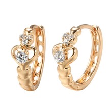 Luxury 585 Rose Gold Heart Stud Earrings for Women Micro-wax Inlay Natural Zirco - £6.84 GBP